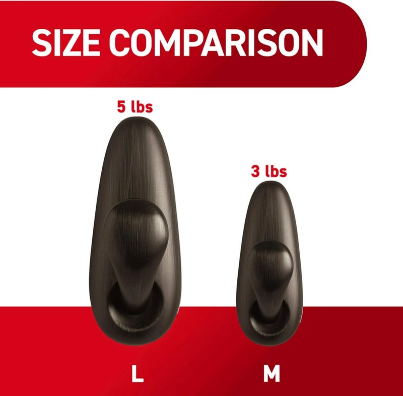 Command 5 lb Large Oil Rubbed Bronze Metal Hooks, 2 Coat Hooks and 4 Strips, Damage-Free Hanging with Adhesive, Forever Classic Great for Christmas Decorations - Image 4